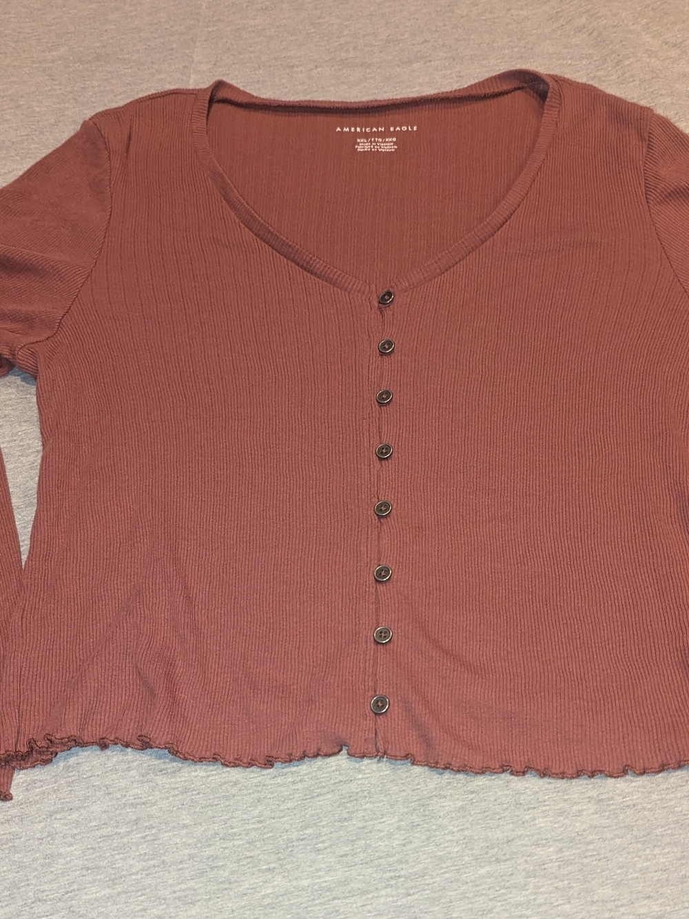 American Eagle Ribbed Button‑Front Long Sleeve Top – Women’s XXL